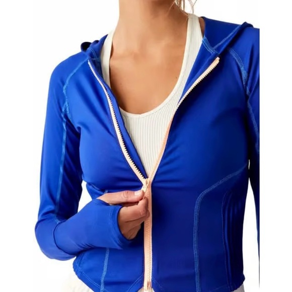 NEW Free People Movement Playin For Keeps Zip Hoodie Layer Sapphire Skies Combo - Picture 3 of 13